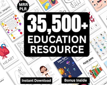 Paquete de más de 35,500 recursos educativos para niños / Paquete de aprendizaje para niños / Paquete de productos digitales listos para usar / Derechos de reventa maestros PLR, actividades para el aula
