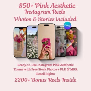 850+ Pink Aesthetic Faceless Videos Photo Bundle for Instagram Reels, Faceless Digital Marketing Videos Master Resell Rights,MRR/PLR, Canva