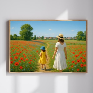 Monet Inspired Poppy Field – Digital Download, Impressionist Printable Wall Art, Vintage Landscape Painting Style, Home Decor Print