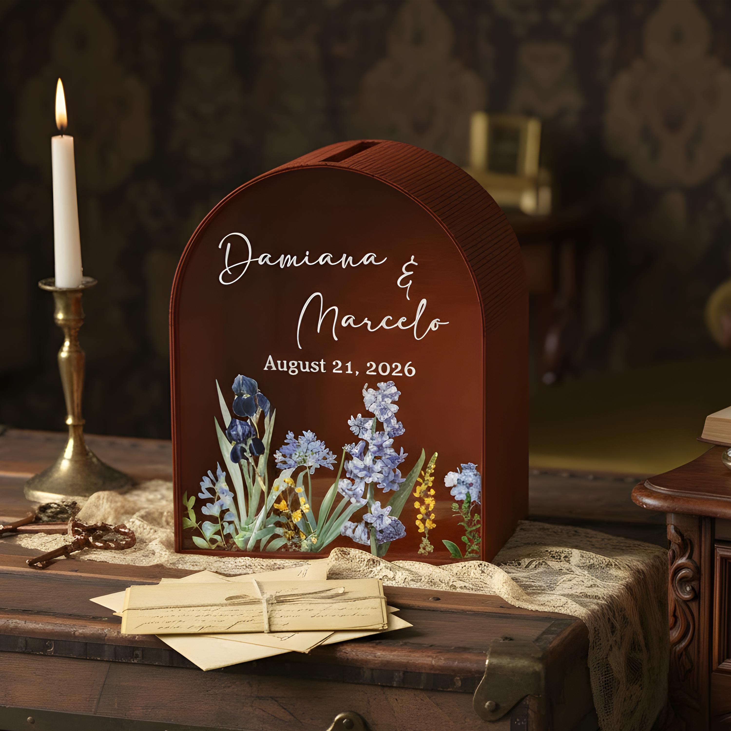 Personalized Wedding Card Box With Names & Date, Wildflower Arched ...