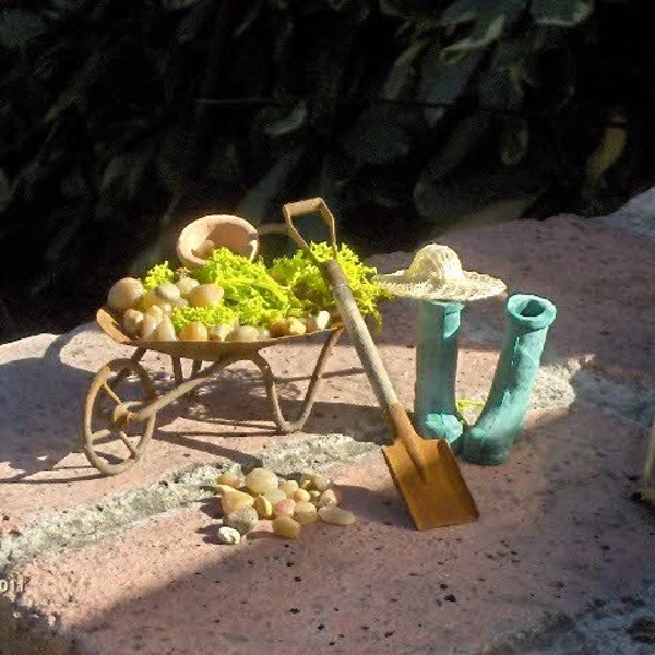 Miniature Fairy Garden Wheelbarrow ensemble Miniature Garden Accessories miniature wheelbarrow