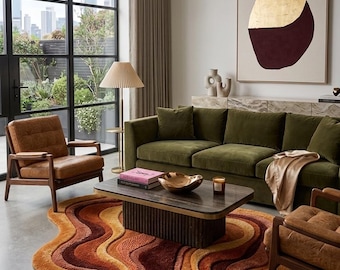 Abstract Tufted Handmade Rug – Modern Organic Shape Plush Area Rug in Earthy Terracotta Tones