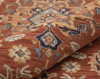 Handmade Oushak Wool Rug – Terracotta Floral Turkish Style Area Carpet