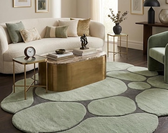 Sage Green Pebble Tufted Rug – Abstract Plush Area Carpet