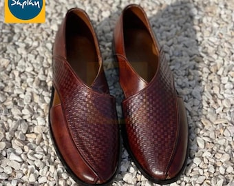 Two-Tone Brown Leather Peshawari Chappal for Men | Classic Handmade Pakistani Shoes | Wedding Eid Gift