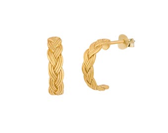 INNOCENT BRAID earrings. Gold plated silver. dainty hoops, small hoops, dainty earrings, silver earrings, golden hoops