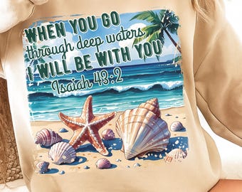 Deep Waters Bibel Vers PNG: Christian Summer Sublimation Design (Digitaler Download)
