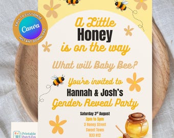 Cosa sarà il piccolo/la piccola ape? Invito per festa di rivelazione del sesso a tema ape (download digitale) Modello Canva