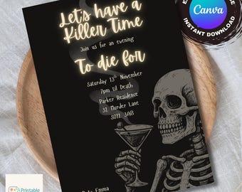 Murder Mystery Party Invitation, Editable Invite | Canva Template | Printable Mystery Dinner Invite