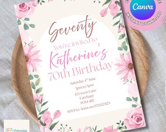 Invitación de 70 cumpleaños / DESCARGA INSTANTÁNEA / Plantilla editable