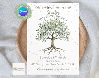 Plantilla de invitación para reunión familiar: editable, imprimible y descarga digital.