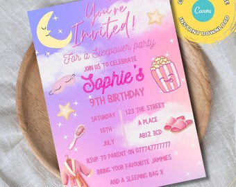 Invito al pigiama party: modello modificabile per festa per adolescenti/adolescenti (download digitale 5x7 + social 1080x1920)