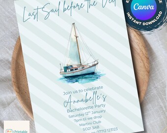 Last Sail Before the Veil Invitation, Nautical Hen Party Invite Printable Invite for Bridal Shower