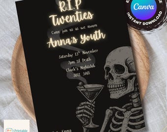 Muerte a mis 20, Invitación para fiesta de cumpleaños número 30, Descarga digital, Invitación editable e imprimible, RIP 20