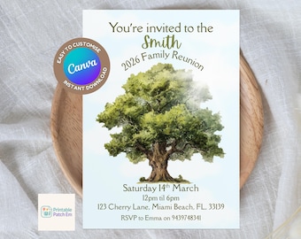 Plantilla de invitación para reunión familiar: editable, imprimible y descarga digital.