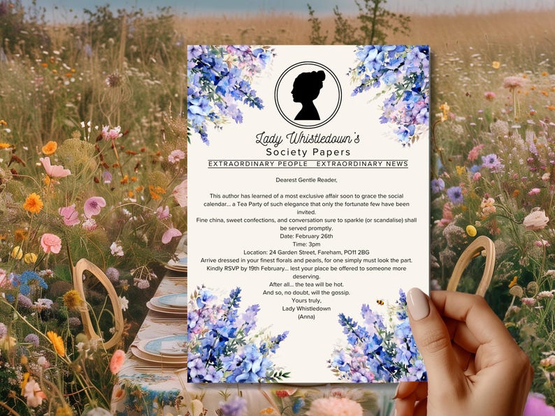 Bridgerton Tea Party Invitation, Lady Whistledown Inspired Invite