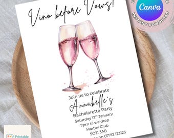 Invito all'addio al nubilato di Vino Before Vow. Modello Canva modificabile. Invito all'addio al nubilato