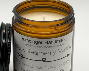 Black Raspberry Vanilla Soy Candle, Hand Poured