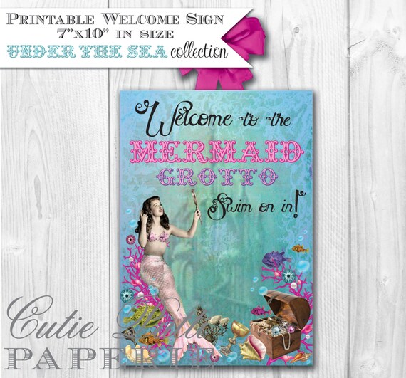 Mermaid Party, Under The Sea Party - PRINTABLE WELCOME SIGN - Cutie Putti Paperie Il_570xn