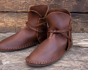 Handmade Medieval Leather Viking Boots | Renaissance Fair Shoes | LARP Footwear | Viking Reenactment Ankle Boots | Historical Cosplay Shoes