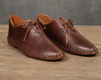 Handmade Medieval Leather Shoes | Viking Turn Shoes | Renaissance Moccasins | LARP & Reenactment Footwear