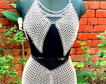 Conjunto de top y falda de malla de aluminio hecho a mano: disfraz de cosplay LARP