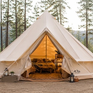 Tienda de campaña tipo campana de lona de 4,8 m / Tienda tipo yurta de lujo para glamping / Tienda de campaña familiar impermeable / Refugio exterior para las 4 estaciones para acampar durante largos periodos
