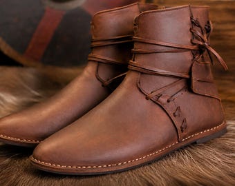 Handmade Black Medieval Leather Boots, Viking Ankle Boots, Renaissance LARP Shoes, Gothic Historical Footwear, Ren Faire Costume Boots