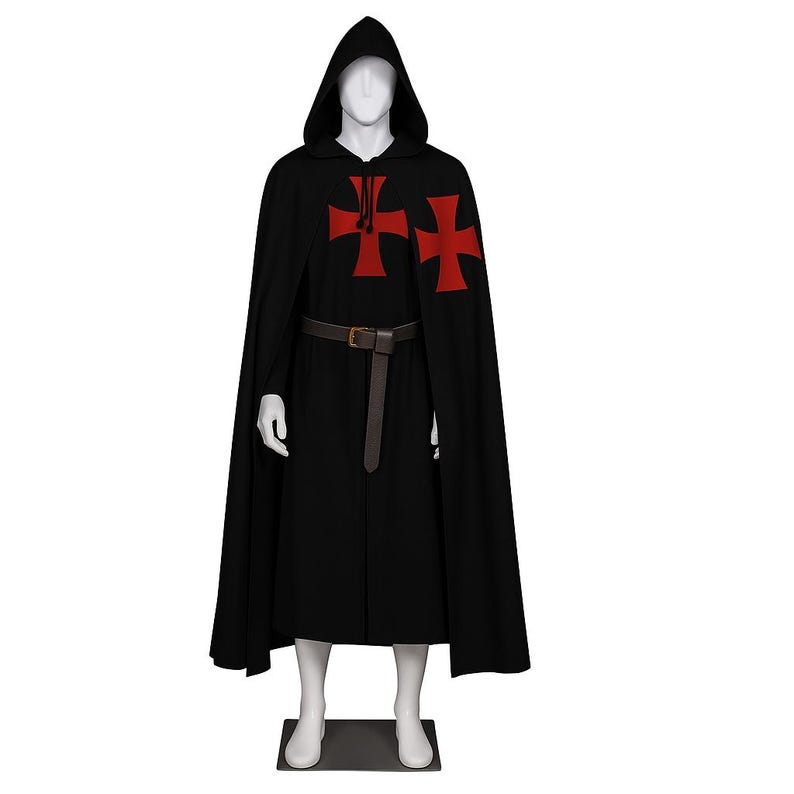 Medieval Templar Knight Cloak – White or Black Hooded Cape With Red ...