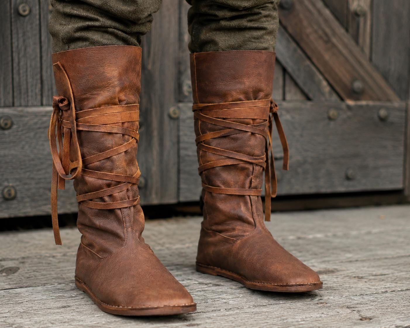 Handmade Viking Oseberg Leather Boots Brown Norse Reenactment Footwear