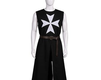 Medieval Knight Tunic: Crusader Costume with Maltese Cross & Belt