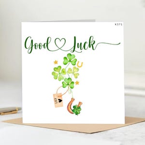 Good Luck Greeting Card with Clover & Horseshoe -Personalized Lily Tag-Lucky Charm Card-St. Patrick&#39;s Day, Encouragement, Motivation Card