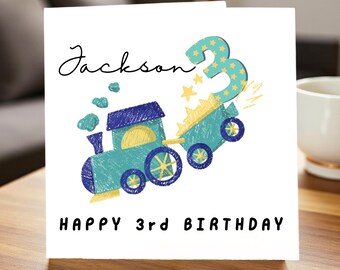 Personalized Train Birthday Card – Happy 3rd Birthday Card for Boys, Custom Name Card, Kids Birthday Gift, Children’s Party Card