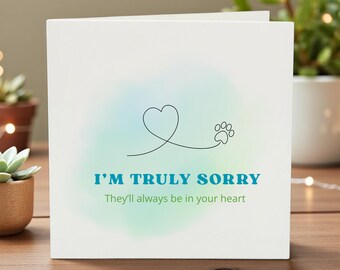 Dog Sympathy Card, Thinking of You - Pet Loss Card, Bereavement Dog Pawprint 6x6