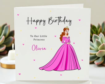 Personalized Princess Birthday Card for Daughter, Custom Name Happy Birthday Card for Girls, To Our Little Princess Greeting Card,Pink Dress