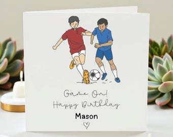 Personalized Football Birthday Card for Mason, Custom Soccer Player Illustration, Sports Lover Gift for Him, Game On Birthday Card for Boys