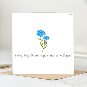 Tarjeta de ánimo: «Todo vuelve a florecer»: Tarjeta de felicitación floral inspiradora: Apoyo para la salud mental, pronta recuperación, tarjeta divertida.