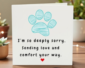 Pet Loss Sympathy Card, Dog or Cat Condolence, Paw Print Sympathy Card, Sorry for Your Loss, Pet Memorial Card, Comfort Card