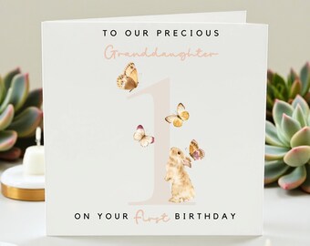 Granddaughter 1st Birthday Card, First Birthday Card For Granddaughter, Cute Bunny Butterfly Age 1 Personalised Gift