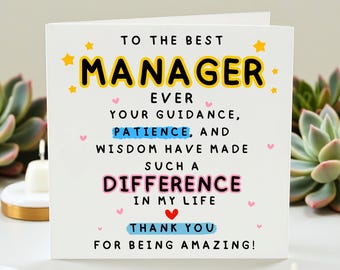 Thank You Manager Card, Funny Manager Appreciation Card, Thank You Card for Boss or Supervisor, Workplace Thank You Greeting Card