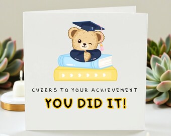 Graduation Card for Him Her, Congrats Graduation Gift, Cute Bear Achievement Card,Personalized Graduation Greeting Card, Well Done Gift Card