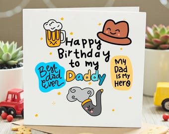 Happy Birthday to My Daddy - Best Dad Ever, My Dad is My Hero Card-Dad Birthday Card-From Kids-Funny Papa Card