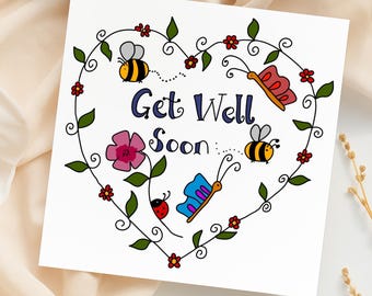 GET WELL SOON-kaart-grappige beterschapskaart, herstelkaart - grappige beterschapskaart - kleurrijke elegante kaart, grappige kaart - gepersonaliseerde kaart