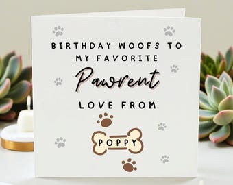 Carte d'anniversaire de chien, cadeau d'anniversaire Pawrent, carte de papa ou de maman de chien drôle, voeux d'anniversaire pour animal de compagnie, cadeau pour amoureux des chiens