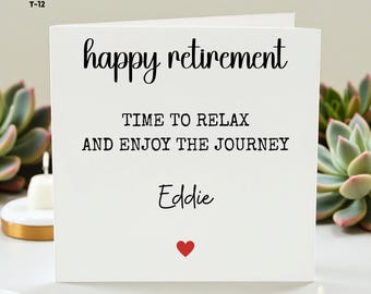 Tarjeta de jubilación, tarjeta de jubilación personalizada, tarjeta de nombre personalizada para un compañero, regalo de jubilación para él o ella, tarjeta de despedida del trabajo (6x6)