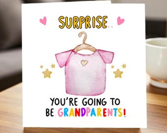 Tarjeta de anuncio para abuelos - ¡Sorpresa! Van a ser abuelos - Divertida tarjeta de revelación de embarazo para nuevos abuelos y futuros padres