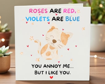 Funny Cat Anniversary Card, Cute Cat Love Card, Romantic Humour Card for Partner, Boyfriend, Girlfriend, Wife, Husband