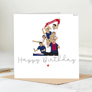Funny Birthday Card – England Supporters Cheering Illustration– Happy Birthday,British Humor Greeting Card,Elegant Birthday Card
