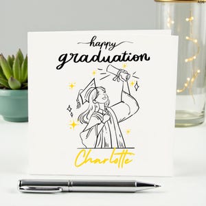 パーソナライズされた卒業カード カスタム名 ハッピー卒業カード ラインアート 卒業生イラスト 2025年度卒業クラス おめでとうギフト 6x6