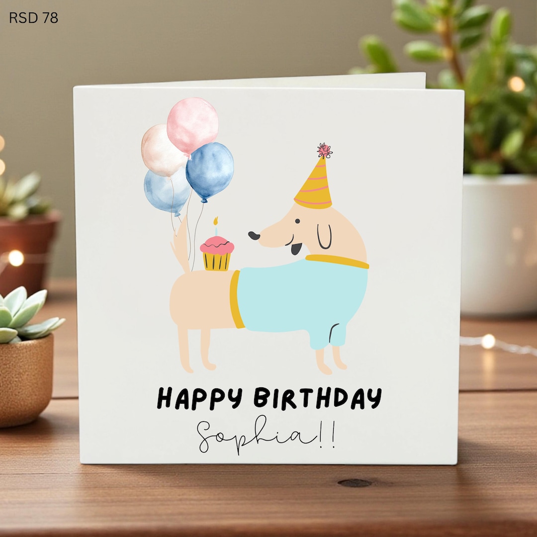 Cute Dog Birthday Card, Personalized Pet Greeting, Happy Birthday Card ...
